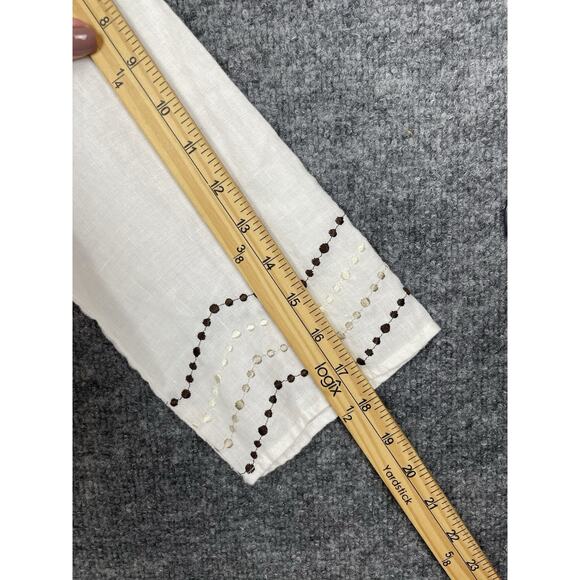 e-coi-o-gie Linen Top Women's Sz Small White w Brown, Gold, and White Embroider - Picture 8 of 9